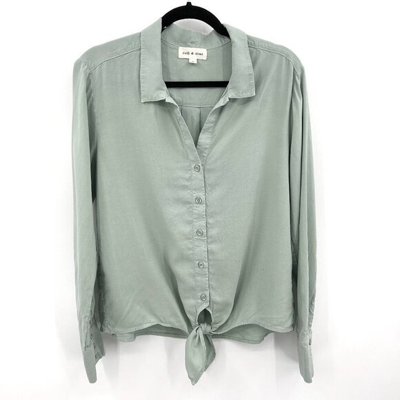 CLOTH & STONE Sea Foam Green Front Tie Button Up Lightweight Blouse Shirt Medium - Picture 1 of 7